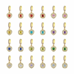 18K Gold Plated Stainless Steel Heart Square Zircon Pendants DIY Jewelry Charms For Women Bracelet Necklace Accessories
