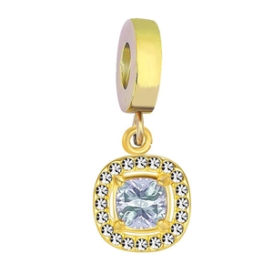 18K gold plated square charm with light purple gemstone and white crystal pavé setting