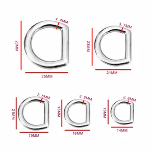 Polished stainless steel D-ring buckles in five sizes for bags and luggage hardware
