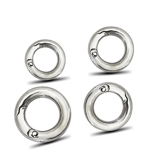 Polished stainless steel round carabiner snap rings in four sizes for DIY bags and keys