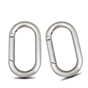 Set of two polished stainless steel oval spring snap hooks for bags and hiking