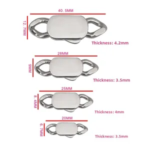 Polished stainless steel Cuban link rectangular clasp connectors in four varying sizes