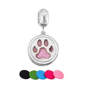 Relicario de aromaterapia de acero inoxidable con huella de perro y cinco almohadillas