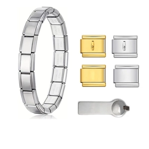 Customizable Italian charm bracelet made of stainless steel with animal patterns and DIY tool