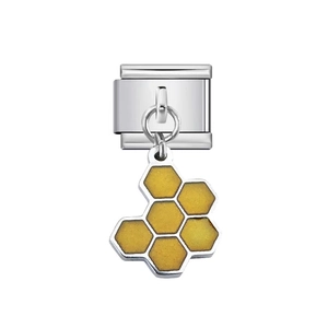 Italian charm bracelet link featuring a yellow honeycomb pattern in stainless steel