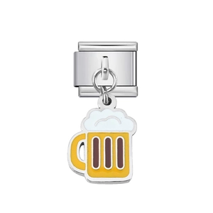 Detailed macro shot of a beer mug charm for Italian modular stainless steel bracelets