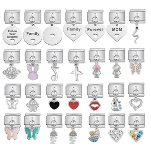 Link Charm Italiano in Acciaio Inossidabile Componente Bracciale Modulare Per Gioielli DIY Cuore Farfalla Astronauta Scritte Charm