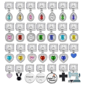 Charms Modulari Italiani in Acciaio Inossidabile Pendenti per Bracciali con Cuore Zirconia e Smalto per Creazione Gioielli Donna