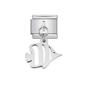 Italian charm bracelet link with a silver tropical fish pendant in stainless steel