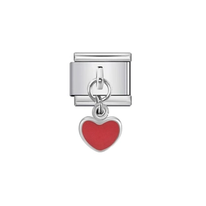 Maglia per bracciale componibile italiana in acciaio inox con ciondolo a cuore rosso