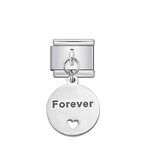 Maglia per bracciale italiano con ciondolo a cuore lucido e incisione Forever argento