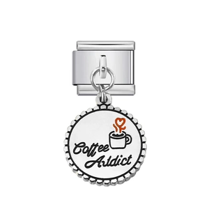 Charm per bracciale modulare italiano con ciondolo a cuore tema Coffee Addict