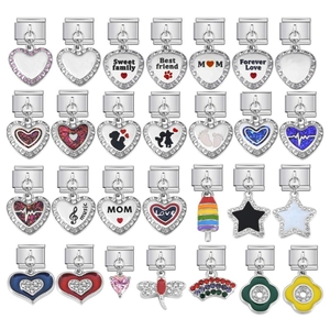 Ciondolo per Bracciale in Acciaio Inossidabile con Maglia Charm Italiano Modulare con Smalto Strass per Regalo Gioielli Donna
