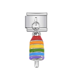 Bracciale a maglie in acciaio inossidabile con ciondolo a ghiacciolo arcobaleno