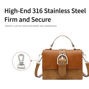 Women's brown leather handbag with durable 316 stainless steel hardware and swivel snap hooks