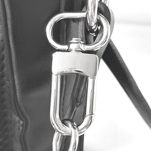 Polished silver stainless steel swivel lobster clasp on premium black leather bag