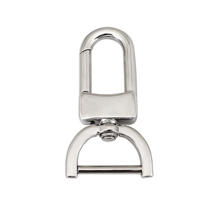 Polished silver swivel lobster clasp with 360-degree D-ring for bags and keys