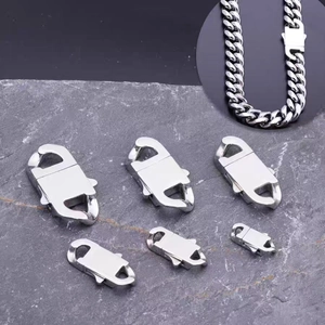 Silver stainless steel Cuban chain rectangle clasps in various sizes for DIY jewelry