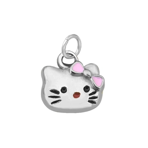 Pendentif Hello Kitty argenté avec nœud rose pour la création de bijoux DIY et colliers