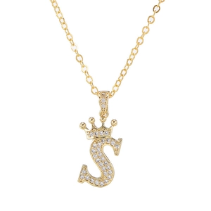 Gouden ketting met kroonletter S en micro-geplaveide zirkonia voor dames en heren