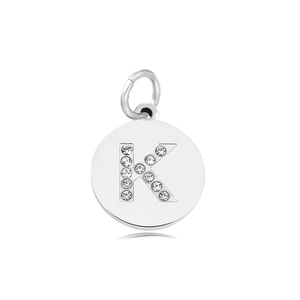 Elegant silver round pendant with sparkling CZ-inlaid letter K for DIY necklaces
