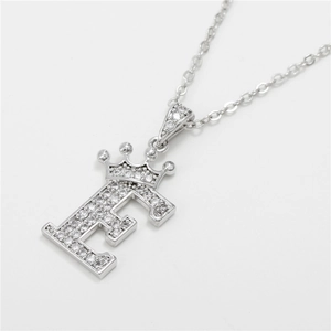 Zilveren ketting met kroon letter E hanger en witte zirkonia voor heren dames