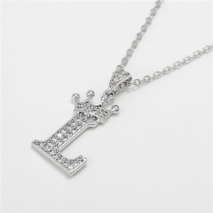 Zilveren ketting met kroon letter L en zirkonia steentjes voor hiphop hanger