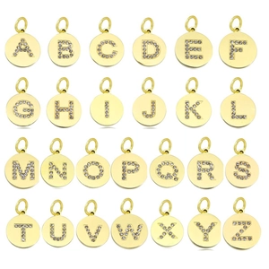 Roestvrij Staal Ronde Alfabet Hanger Goud Verguld Strass Letter Initiaal Charms DIY Sieradenonderdelen Ketting Accessoire