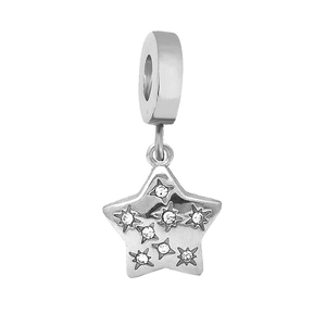 Polished stainless steel starfish charm bead with sparkling white stones for DIY bracelets
