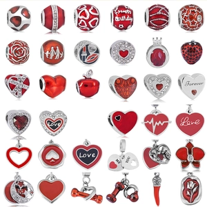 Red Enamel Heart Apple Family Charms Pendants For DIY Bracelet Necklace Jewelry 316L Stainless Steel Women Girls Gift
