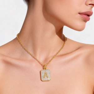 Mode Titanium Staal Zirconia Beginletter Hanger Ketting Voor Vrouwen Goud Zilver Vierkant Blok Ketting Sieraden Cadeau