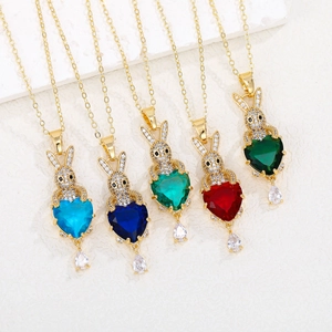 Light Luxury Copper Zirconia Bunny Pendant Heart Crystal Rabbit Pendant Only Without Chain For Women Fashion Jewelry