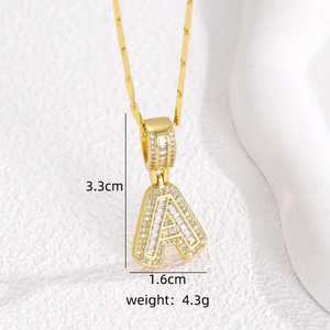 Iced out gold letter A pendant necklace with white zircons measuring 3.3cm by 1.6cm