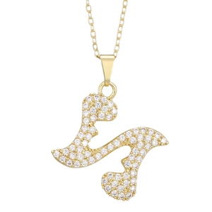 Sparkling gold letter K heart pendant necklace with micro-paved cubic zirconia stones