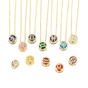 Collar con colgante del zodiaco dorado con piedras preciosas de colores y horóscopo