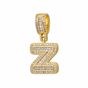 18k gold plated letter Z pendant with clear cubic zirconia stones in hip-hop style