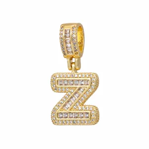 18k gold plated letter Z pendant with clear cubic zirconia stones in hip-hop style