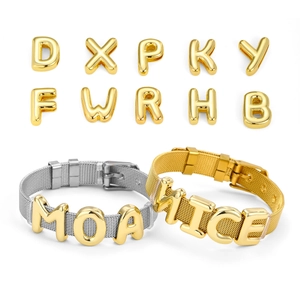 Bracelet en Maille Lettres Puffy DIY Plaqué Or Argent 10mm Acier Inoxydable Style Bracelet de Montre Bijoux