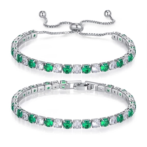 Set bracciali tennis hip hop 4mm in argento con zirconi verde smeraldo e trasparenti