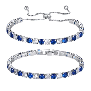 Bracciale tennis 4mm in argento con zirconi blu e trasparenti alternati lucidi