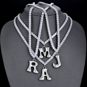 Damen Herren Hip Hop Puffy Bubble Initial Buchstaben Halskette Quadratische Zirkonia Tennis Kette Versilbert Personalisierte Mode Schmuck Anhänger Halsketten