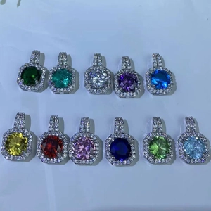 Copper Zirconia Square Shape Pendant Necklace And Earrings For Women Elegant Fashion Commuter Jewelry Colorful Halo Stones Accessories