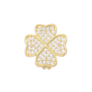 Detailed view of a gold clover charm with white zircon pavé setting for DIY bracelets