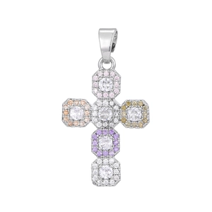 Kruis hanger ketting met kleurrijke zirkoon edelstenen in zilveren micro-pave zetting