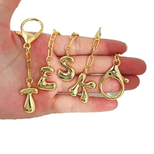 18K gold plated bubble initial pendants T, E, S, K on keychain for handbags
