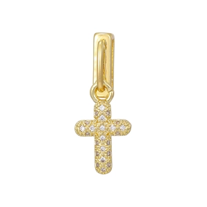 Detailed view of a gold-plated cross charm with cubic zirconia for DIY bracelets