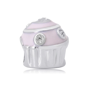 Breloque cupcake en émail rose avec zircons en acier inoxydable poli pour bijoux DIY