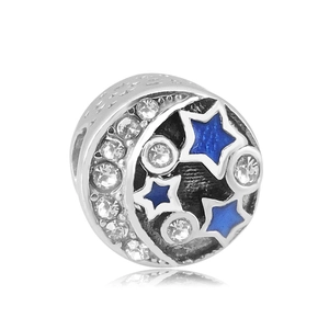 Star and moon charm with blue enamel and zircon stones for DIY charm bracelets