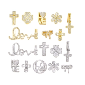 DIY copper zircon charms for bracelets including cross and clover designs in gold and silver