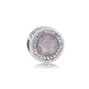 Elegant 316L stainless steel charm bead with lavender stone and sparkling crystals
